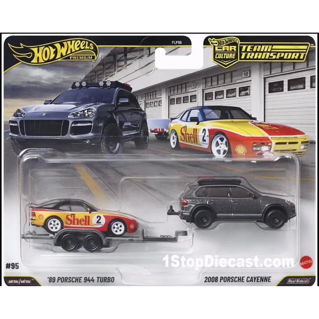 Hotwheels 1:64 Premium Team Transport Porsche 944 Turbo Shell & Cayenne with Trailer #95
