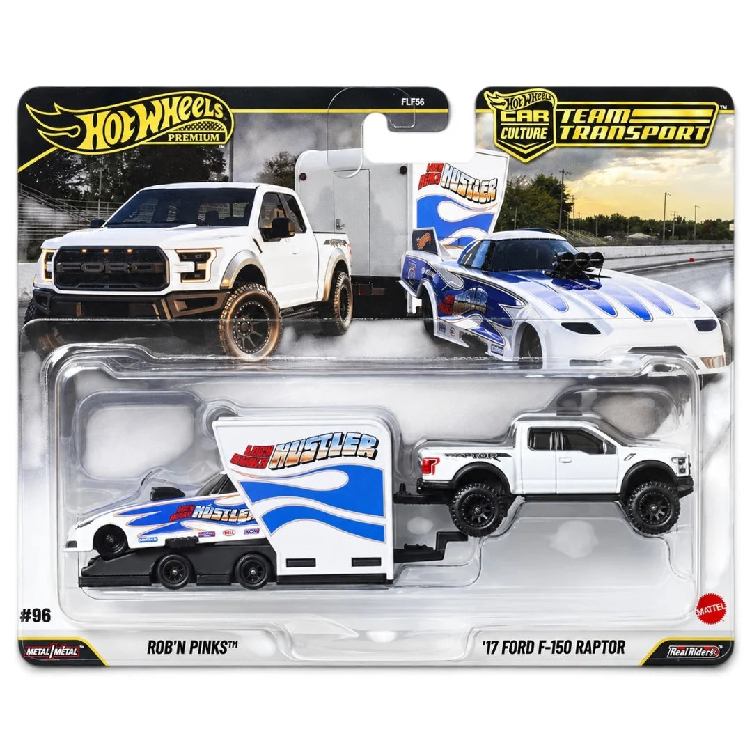 Hotwheels 1:64 Premium Team Transport Rob'n Pinks & '17 Ford F-150 Raptor with Trailer - #96