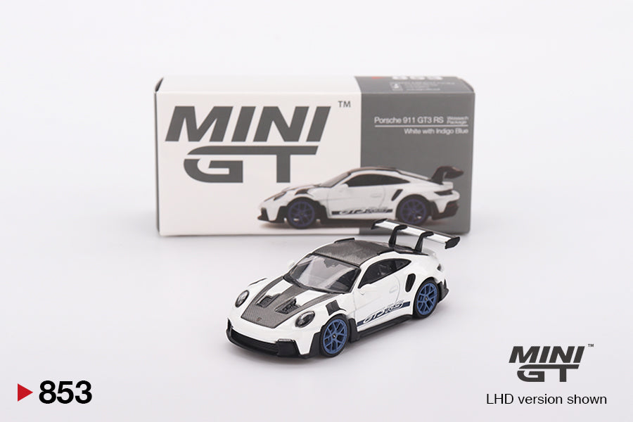 Porsche 911 GT3 RS Weissach Package White with Indigo Blue - Mini GT 853